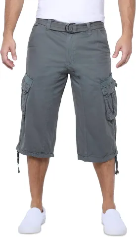 X RAY Men's Belted Long Cargo Shorts for Men, Below Knee Length Mens Cargo Shorts, 3/4 Pants (Big and Tall Shorts for Men)