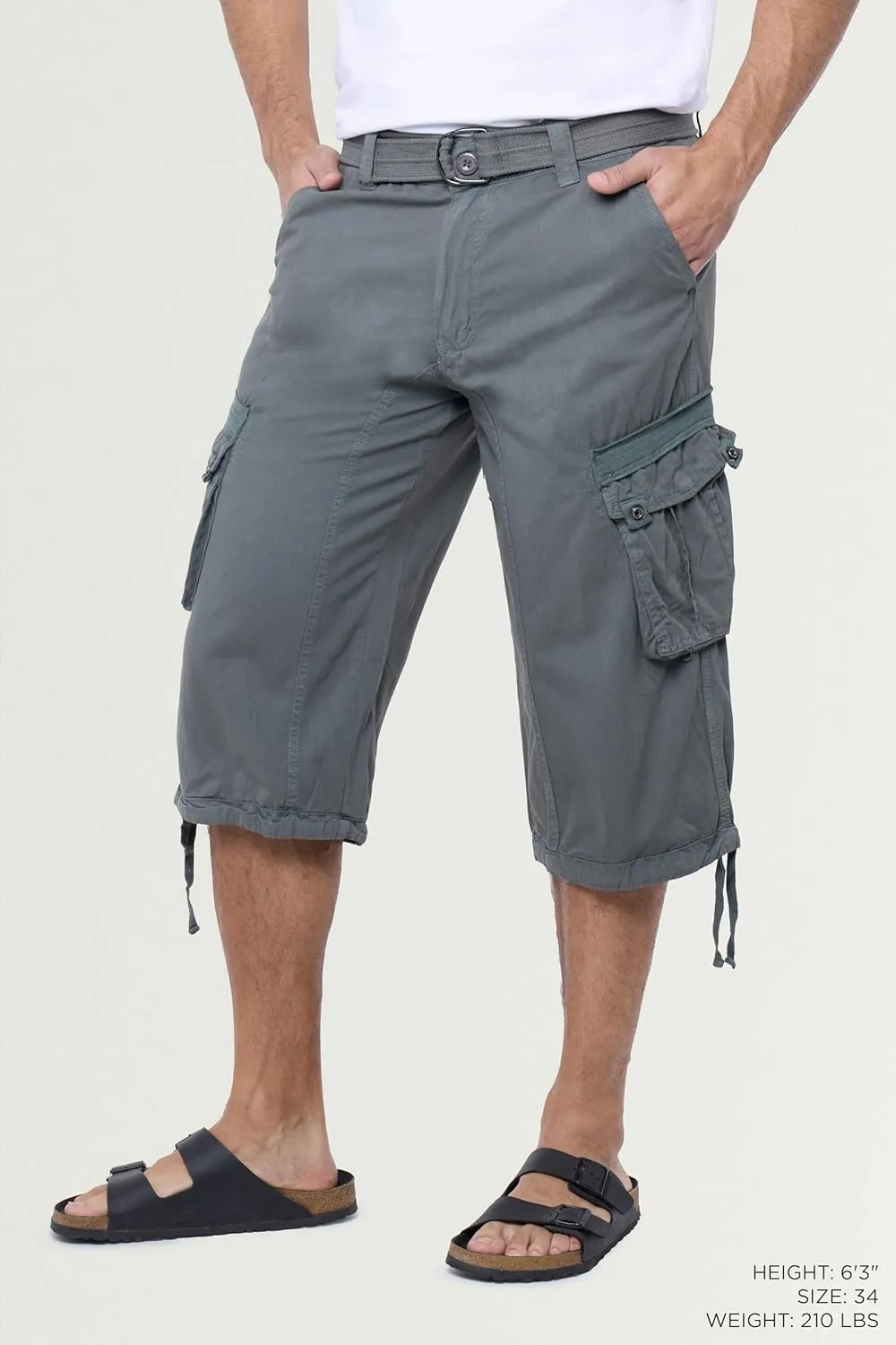 X RAY Men's Belted Long Cargo Shorts for Men, Below Knee Length Mens Cargo Shorts, 3/4 Pants (Big and Tall Shorts for Men)