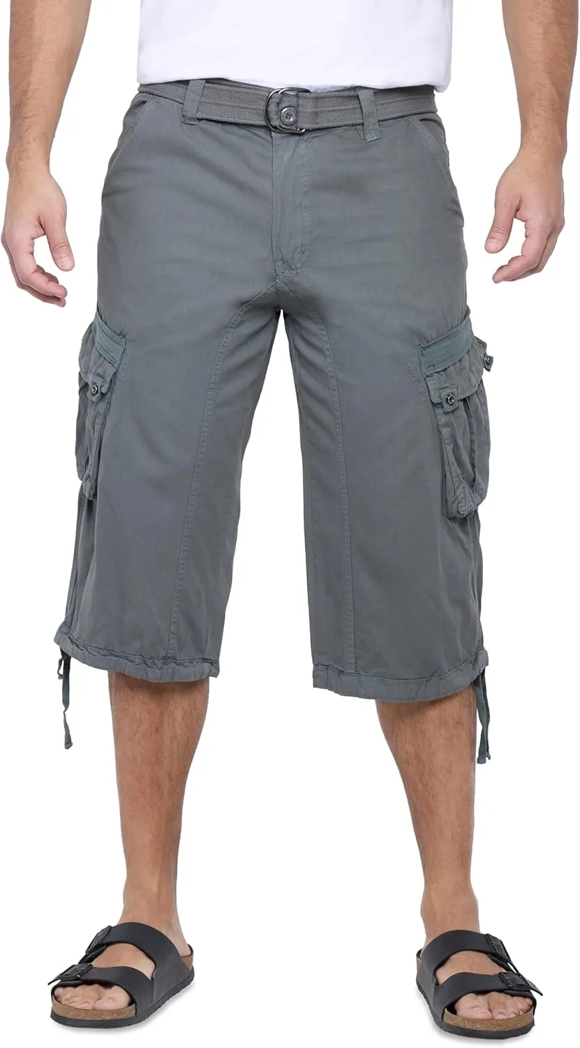 X RAY Men's Belted Long Cargo Shorts for Men, Below Knee Length Mens Cargo Shorts, 3/4 Pants (Big and Tall Shorts for Men)