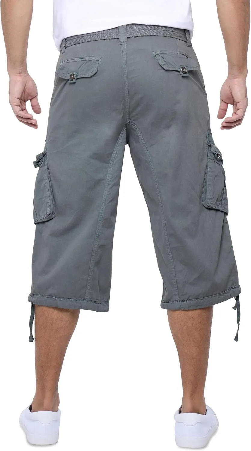 X RAY Men's Belted Long Cargo Shorts for Men, Below Knee Length Mens Cargo Shorts, 3/4 Pants (Big and Tall Shorts for Men)